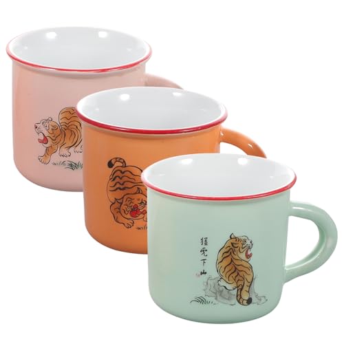 CATIEBYE 3 Stück Retro Keramiktasse für Teiliges Handlicher Wasserbecher Geeignet für Schule Zuhause und Unterwegs für Getränke Wie Tee Kaffee Milch und von CATIEBYE