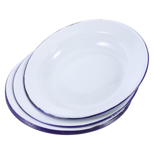 CATIEBYE 5 Stück Teiliges Vintage Emaille Hot Pot Teller Runde Servierplatten mit Blauem Rand Hitzebeständig Stapelbar und Leicht Zu Reinigen Für Familienessen Restaurants und Partys von CATIEBYE