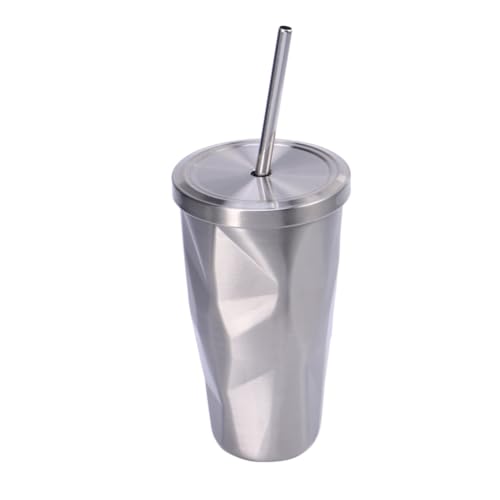 CATIEBYE Edelstahl Trinkbecher mit Strohhalm Doppelwandiger Isolierbecher Diamantform Langlebig Leicht Tragbar für Kaffee Eiskaffee To Go von CATIEBYE