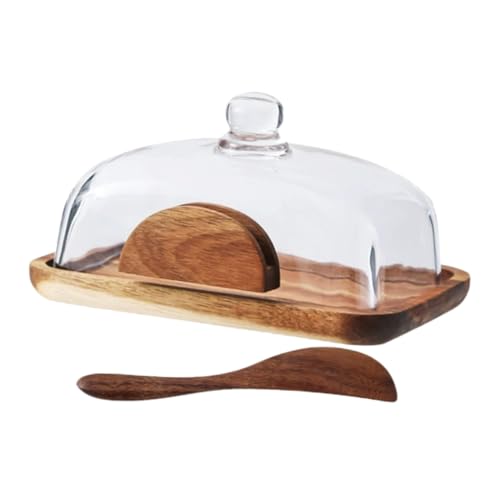 CATIEBYE Holz Butterdose mit Glasdeckel Eleganter Butterschutz für Küchenarbeitsplatte Stilvoller und Funktionaler Butterbehälter für Kühlschrank und Dekoration Natürlicher Charme für Ihre von CATIEBYE