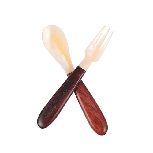 CATIEBYE 2 Stück Mit Holzgriff Löffel Und Gabel Essbesteck Für Camping Picknick Und Zuhause Aus Natürlichem Material Für Desserts Und Suppen von CATIEBYE