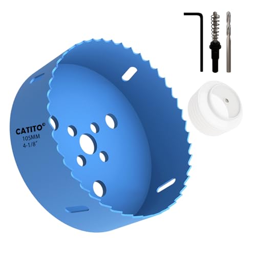 CATITO Bi-Metall-Lochsägenbohrer, 4-1/8 Lochsäge für Einbauleuchten, 4-1/8-Zoll-Lochschneider mit Staubschalenfänger für LED-Einbaubeleuchtung, ideal für Kunststoff, Holz, Sperrholz (105 mm丨4-1/8 Zoll CATITO Bi-Metall-Lochsägenbohrer, 4-1/8 Lochsäge für Einbauleuchten, 4-1/8-Zoll-Lochschneider mit Staubschalenfänger für LED-Einbaubeleuchtung, ideal für Kunststoff, Holz, Sperrholz (105 mm丨4-1/8 Zoll von CATITO