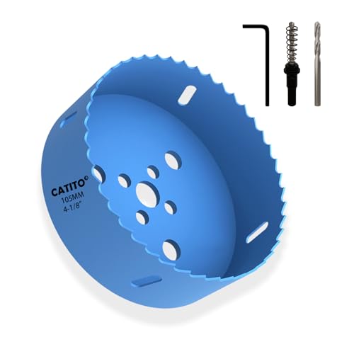CATITO Bimetall-Lochsägenbohrer, 10,3 cm Lochsäge für Einbauleuchten, 4-1/8 Zoll Lochschneider für LED-Einbaubeleuchtung, ideal für Kunststoff, Holz, Sperrholz (105 mm丨4-1/8) von CATITO