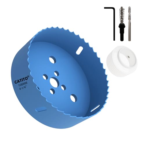 CATITO Bimetall-Lochsägenbohrer, 4-1/4-Lochsäge für Einbauleuchten, 4-1/4-Zoll-Lochschneider mit Staubschalenfänger für LED-Einbaubeleuchtung, ideal für Kunststoff, Holz, Sperrholz (108 mm) von CATITO