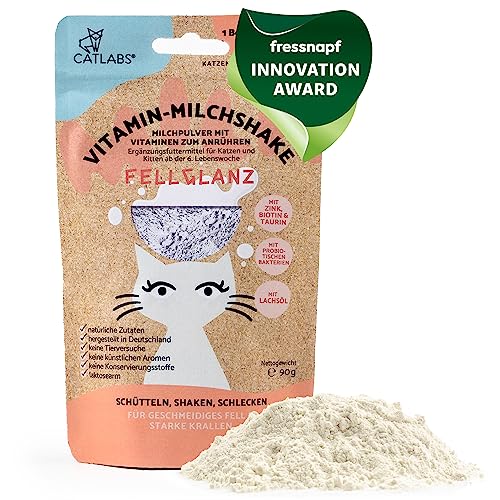 CATLABS 30 Portionen Fellglanz | Vitamin-Milchshake für Katzen 90 g | Milchpulver mit Vitaminen & Mineralstoffe | Katzenmilch Ergänzungsfuttermittel | Katzenmilchpulver für schönes Fell von CATLABS