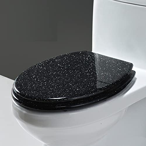 WC-Sitze glitzernde Toilettensitze mit langsamer Schließung und Abdeckung, langlebiger Glitzer-Toilettensitz aus Kunstharz(Black) von CATOPAT