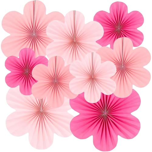 CATOR 9 Stück Papier Fächer Dekoration Hanging Girlande Rosa Gelb Blumen Papierfächer Party Deko Set für Hochzeit Geburtstag Tea Party Tischdeko Classroom Baby Shower Backdrop Garland von CATOR