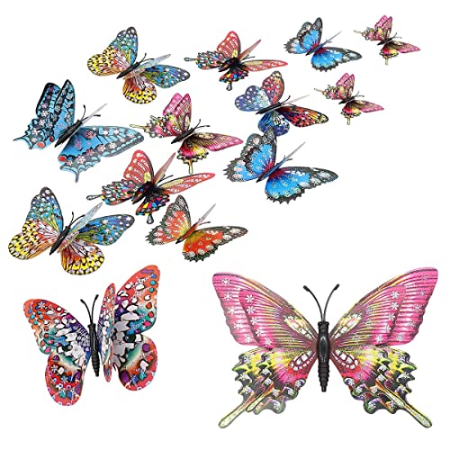 CATTLEYAHQ 8 Stück Sparkle Butterfly Wandaufkleber, stärkerer magnetischer künstlicher 3D Schmetterling, Wandtattoo Verzierung für Schlafzimmer, Haus, Küche, Garten (Rosa) von CATTLEYAHQ