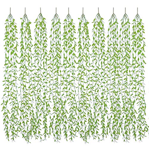 Künstliche Hängeranke, 10 Stück, Trauerweide, Kunststoffpflanzen, grüne Blätter, künstliche Efeu-Girlande, UV-beständig, für Innen- und Außenbereich, Gartentür, Wandkörbe, Tischdekoration, Grün von CATTREE