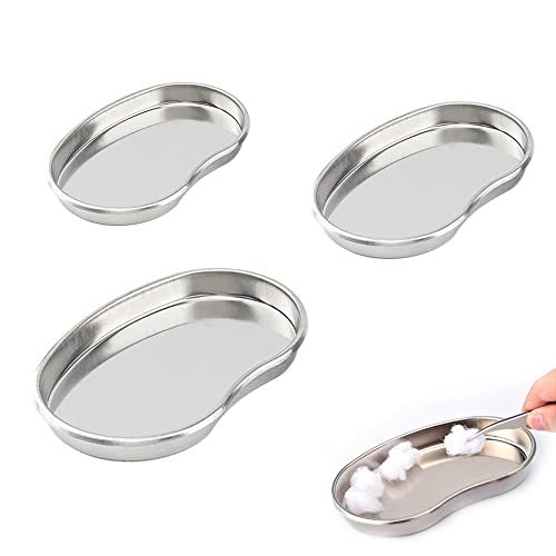 CATTY 3 Stück Edelstahl Medizinisches Tablett, Lab Trays, Instrumententablett, Nierenschale Labor Serviertablett, für Instrumente Fußpflege Kosmetik, Nierenförmiges, Silber, Größen von CATTY