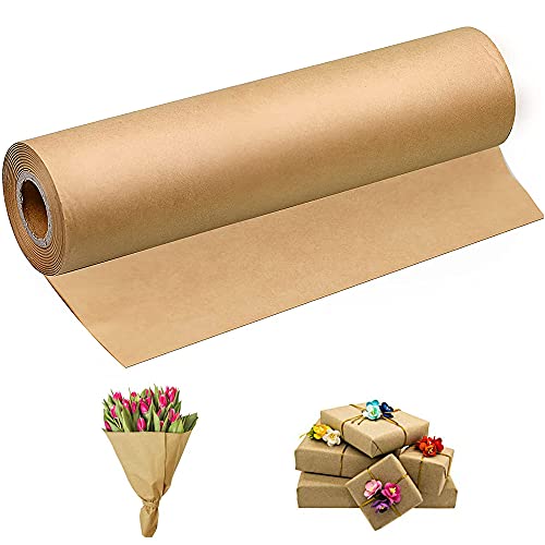 Natürliches Recyclingpapier, Braun Kraftpapier, Geschenkpapierrolle, Vintage Packpapierrolle, für Kunst, Kunsthandwerk, Geschenke, Post, Verpackung, Bodenbelag, Tischläufer (11,8 * 1181 Zoll, Braun) von CATTY