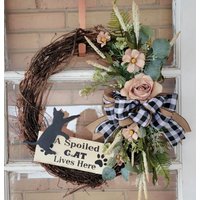 Rustikaler Kragen Mit Büffelmuster, Weinrebe Und Blumen Benutzerdefinierte Farben Katzenliebhaber Geschenk Verwöhnte Katze Muttertagsgeschenk von CATastropheTreasures