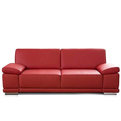 CAVADORE 2,5-Sitzer Sofa Corianne in Kunstleder / Kleine Couch in hochwertigem Kunstleder und modernem Design / Mit verstellbaren Armlehnen / 191 x 80 x 99 / Kunstleder rot von CAVADORE