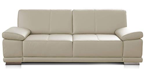 CAVADORE 2,5-Sitzer Sofa Corianne / Kleine Echtleder-Couch im modernen Design / Mit Armteilverstellung / 192 x 80 x 99 / Echtleder weiß von CAVADORE