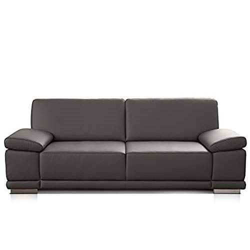 CAVADORE 3,5-Sitzer Sofa Corianne in Kunstleder / Große Leder-Couch in hochwertigem Kunstleder und modernem Design / Mit Armteilfunktion / 248 x 80 x 99 / Kunstleder grau von CAVADORE