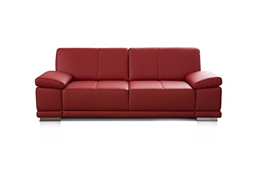 CAVADORE 3,5-Sitzer Ledersofa Corianne / Großes Echtleder-Sofa im modernen Design / Mit verstellbaren Armlehnen / 248 x 80 x 99 / Echtleder rot von CAVADORE