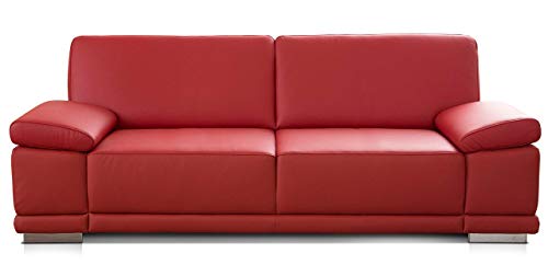 CAVADORE 3-Sitzer Sofa Corianne in Kunstleder / Couch Lederoptik in hochwertigem Kunstleder und modernem Design / Mit verstellbaren Armlehnen / 217 x 80 x 99 / Kunstleder rot von CAVADORE