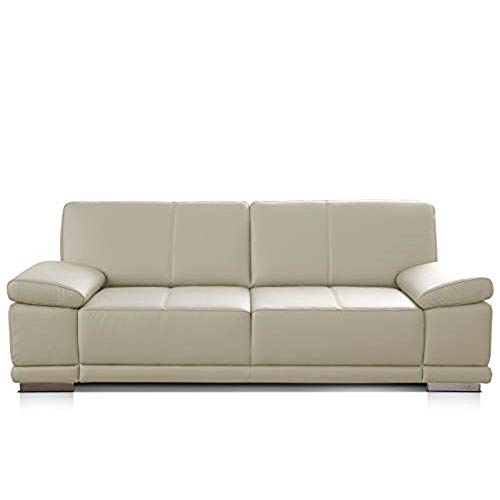 CAVADORE 3-Sitzer Sofa Corianne / Echtledercouch im modernen Design / Mit Armteilverstellung / 217 x 80 x 99 / Echtleder weiß von CAVADORE