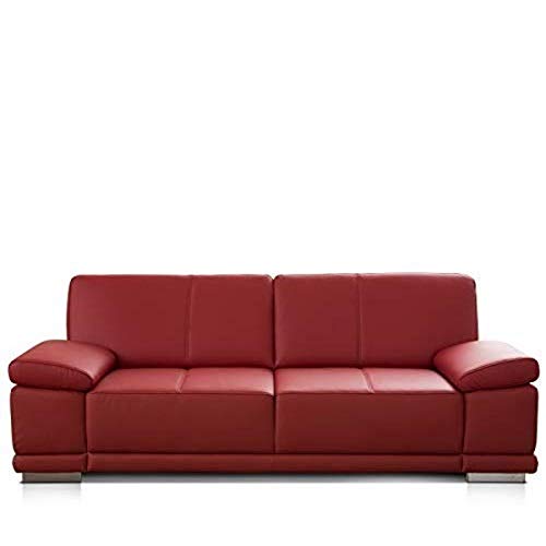 CAVADORE 2,5-Sitzer Sofa Corianne / Kleine Echtleder-Couch im modernen Design / Mit Armteilverstellung / 192 x 80 x 99 / Echtleder rot von CAVADORE