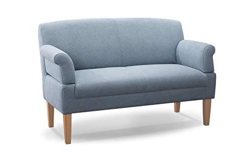 CAVADORE 2-Sitzer Küchensofa Malm, Sitzbank für Küche oder Esszimmer inkl. Armteilverstellung, Leichte Fleckentfernung dank Soft Clean, 152 x 97 x 78, Flachgewebe: hellblau von CAVADORE