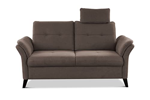 CAVADORE 2er Sofa Grönland / Skandinavische 2-Sitzer-Couch mit Federkern, Sitztiefenverstellung + Kopfstütze / 173 x 90 x 102 / Flachgewebe, Braun von CAVADORE