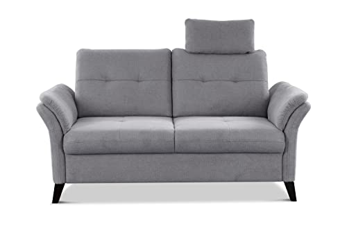 CAVADORE 2er Sofa Grönland / Skandinavische 2-Sitzer-Couch mit Federkern, Sitztiefenverstellung + Kopfstütze / 173 x 90 x 102 / Flachgewebe, Grau von CAVADORE