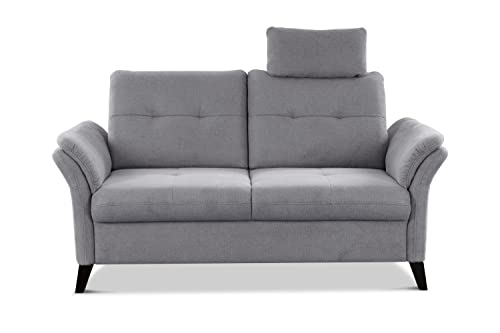 CAVADORE 2er Sofa Grönland / Skandinavische 2-Sitzer-Couch mit Federkern, Sitztiefenverstellung + Kopfstütze / 173 x 90 x 102 / Flachgewebe, Grau CAVADORE 2er Sofa Grönland / Skandinavische 2-Sitzer-Couch mit Federkern, Sitztiefenverstellung + Kopfstütze / 173 x 90 x 102 / Flachgewebe, Grau von CAVADORE