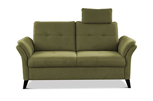 CAVADORE 2er Sofa Grönland / Skandinavische 2-Sitzer-Couch mit Federkern, Sitztiefenverstellung + Kopfstütze / 173 x 90 x 102 / Flachgewebe, Grün von CAVADORE