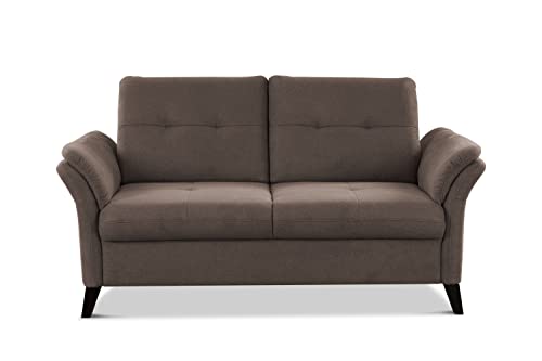 CAVADORE 2er Sofa Grönland / Skandinavische 2-Sitzer-Couch mit Federkern + Sitztiefenverstellung / 173 x 90 x 102 / Flachgewebe, Braun von CAVADORE