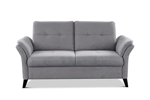 CAVADORE 2er Sofa Grönland / Skandinavische 2-Sitzer-Couch mit Federkern + Sitztiefenverstellung / 173 x 90 x 102 / Flachgewebe, Grau von CAVADORE