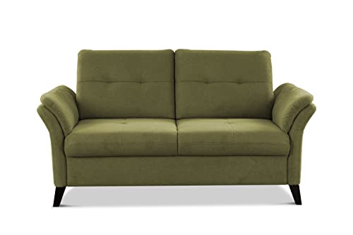 CAVADORE 2er Sofa Grönland / Skandinavische 2-Sitzer-Couch mit Federkern + Sitztiefenverstellung / 173 x 90 x 102 / Flachgewebe, Grün von CAVADORE