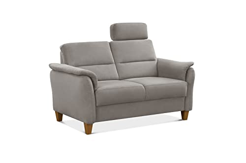 CAVADORE 2er-Sofa Palera mit Federkern / Kompakte Zweisitzer-Couch im Landhaus-Stil / inkl. 1 Kopfstütze / 149 x 89 x 89 / Mikrofaser, Hellgrau von CAVADORE