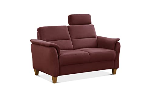 CAVADORE 2er-Sofa Palera mit Federkern / Kompakte Zweisitzer-Couch im Landhaus-Stil / inkl. 1 Kopfstütze / 149 x 89 x 89 / Mikrofaser, Rot von CAVADORE