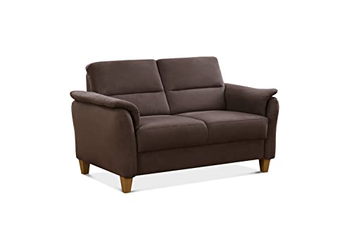 CAVADORE 2er-Sofa Palera mit Federkern / Kompakte Zweisitzer-Couch im Landhaus-Stil / passender Sessel und Hocker optional / 149 x 89 x 89 / Mikrofaser, Braun von CAVADORE