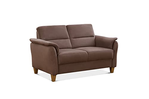 CAVADORE 2er-Sofa Palera mit Federkern / Kompakte Zweisitzer-Couch im Landhaus-Stil / passender Sessel und Hocker optional / 149 x 89 x 89 / Mikrofaser, Hellbraun von CAVADORE