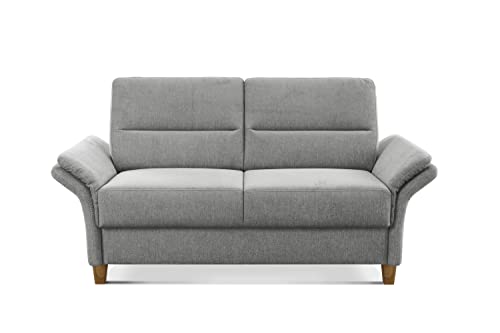 CAVADORE 2er Sofa Wyk / 2-Sitzer-Couch im Landhausstil mit Federkern + Holzfüßen / 166 x 90 x 89 / Chenille, Hellgrau von CAVADORE