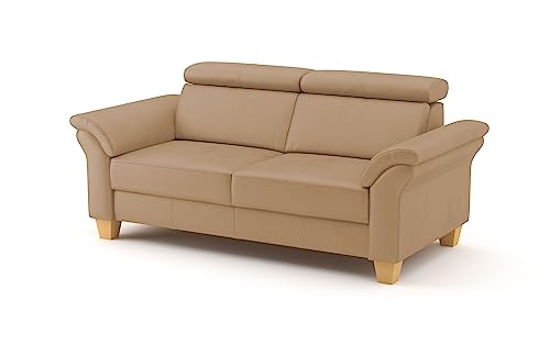 CAVADORE 3-Sitzer-Sofa Ammerland in Echtleder / Landhaus-Sofa mit Federkern + Kopfteilverstellung / 186 x 84 x 93 / Leder Beige von CAVADORE