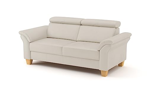 CAVADORE 3-Sitzer-Sofa Ammerland in Echtleder / Landhaus-Sofa mit Federkern + Kopfteilverstellung / 186 x 84 x 93 / Leder Weiß von CAVADORE