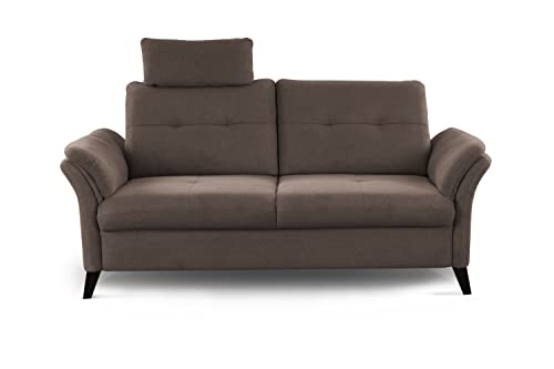 CAVADORE 3er Sofa Grönland / Skandinavische 3-Sitzer-Couch mit Federkern, Sitztiefenverstellung + Kopfstütze / 193 x 90 x 102 / Flachgewebe, Braun von CAVADORE