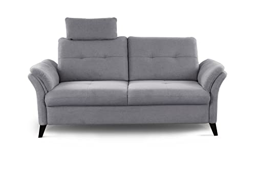 CAVADORE 3er Sofa Grönland / Skandinavische 3-Sitzer-Couch mit Federkern, Sitztiefenverstellung + Kopfstütze / 193 x 90 x 102 / Flachgewebe, Grau von CAVADORE