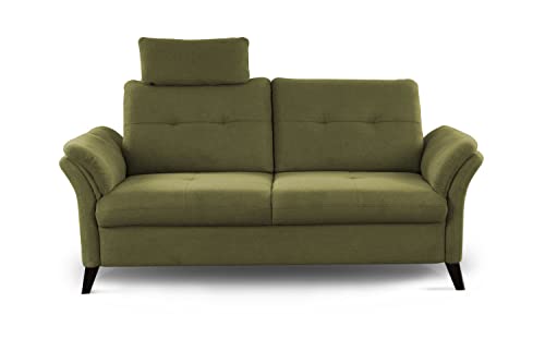 CAVADORE 3er Sofa Grönland / Skandinavische 3-Sitzer-Couch mit Federkern, Sitztiefenverstellung + Kopfstütze / 193 x 90 x 102 / Flachgewebe, Grün von CAVADORE