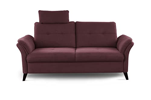 CAVADORE 3er Sofa Grönland / Skandinavische 3-Sitzer-Couch mit Federkern, Sitztiefenverstellung + Kopfstütze / 193 x 90 x 102 / Flachgewebe, Rot von CAVADORE