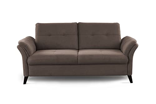 CAVADORE 3er Sofa Grönland / Skandinavische 3-Sitzer-Couch mit Federkern + Sitztiefenverstellung / 193 x 90 x 102 / Flachgewebe, Braun von CAVADORE