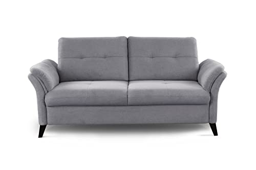 CAVADORE 3er Sofa Grönland / Skandinavische 3-Sitzer-Couch mit Federkern + Sitztiefenverstellung / 193 x 90 x 102 / Flachgewebe, Grau von CAVADORE