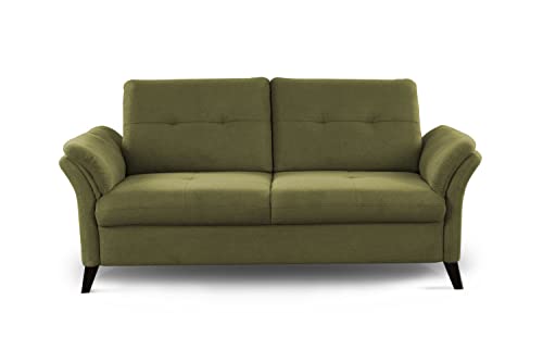 CAVADORE 3er Sofa Grönland / Skandinavische 3-Sitzer-Couch mit Federkern + Sitztiefenverstellung / 193 x 90 x 102 / Flachgewebe, Grün von CAVADORE