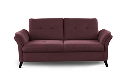 CAVADORE 3er Sofa Grönland / Skandinavische 3-Sitzer-Couch mit Federkern + Sitztiefenverstellung / 193 x 90 x 102 / Flachgewebe, Rot von CAVADORE