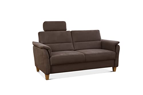 CAVADORE 3er-Sofa Palera mit Federkern / Kompakte Dreisitzer-Couch im Landhaus-Stil / inkl. 1 Kopfstütze / 179 x 89 x 89 / Mikrofaser, Braun von CAVADORE