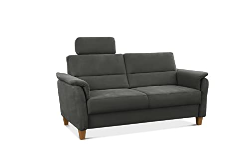CAVADORE 3er-Sofa Palera mit Federkern / Kompakte Dreisitzer-Couch im Landhaus-Stil / inkl. 1 Kopfstütze / 179 x 89 x 89 / Mikrofaser, Grau von CAVADORE