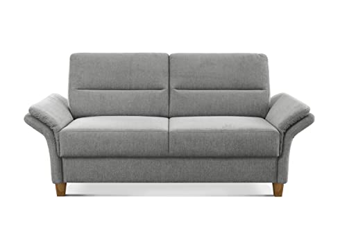 CAVADORE 3er Sofa Wyk / 3-Sitzer-Couch im Landhausstil mit Federkern + Holzfüßen / 186 x 90 x 89 / Chenille, Hellgrau von CAVADORE