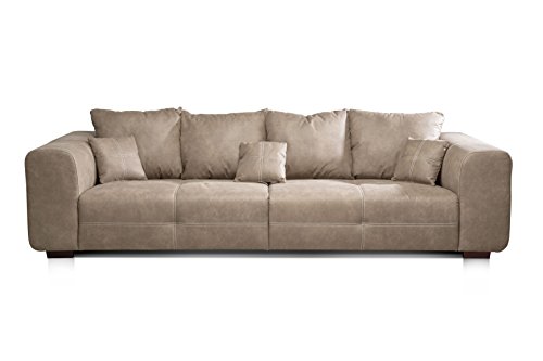 CAVADORE Big Sofa Mavericco / XXL Love Seat im modernen Design in Lederoptik / Inklusive Rückenkissen und Zierkissen / 287 x 69 x 108 cm (BxHxT) / Mikrofaser Beige von CAVADORE